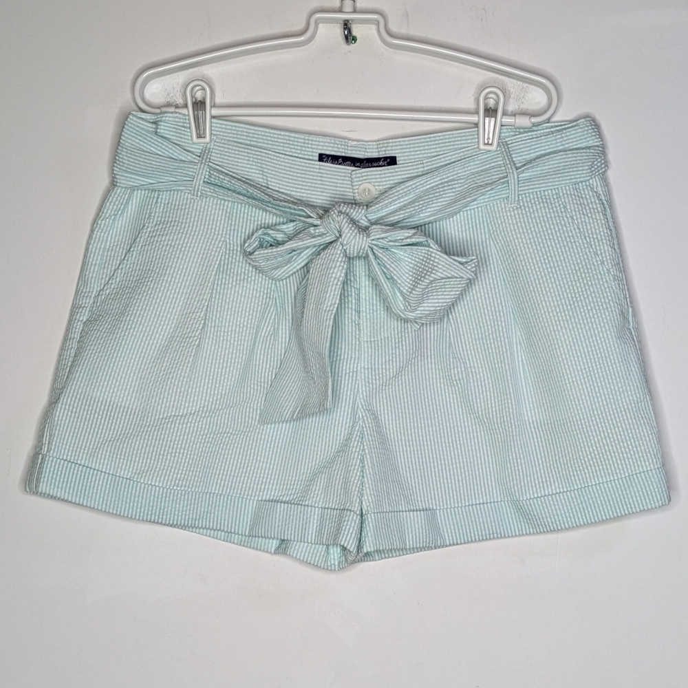 NWT Lauren James Blue White Seersucker Bow Shorts XL